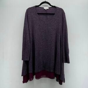 Umgee Dark Purple Plum Layered Rayon Soft Sweater Boho Tunic‎ Swing Dress